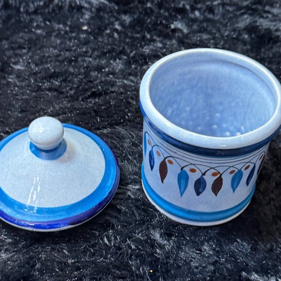 Tonala Mexican Pottery Hand-Painted Blue  Ceramic Sugar Jar Lid - Picture 3 of 8